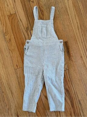 Rylee + Cru Cream and Gray Striped Kids Overalls